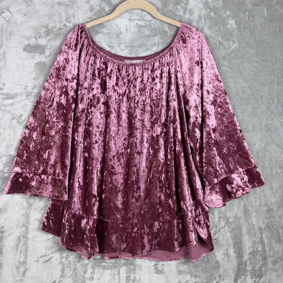 Valerie Stevens Tops - Valerie Stevens Crushed Velvet Bell Sleeve Top XL Boho Party Blouse Pink